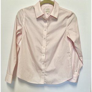 Talbots Women's Blouse P 0-2 Cotton Blend‎ Solid Pink Barbie Button Down